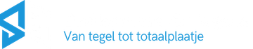 Blue geometric logo next to the Dutch text “Van tegel tot totaalplaatje” on a white background
