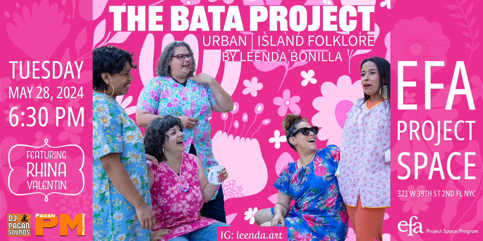 a group of women are standing next to each other on a pink background .