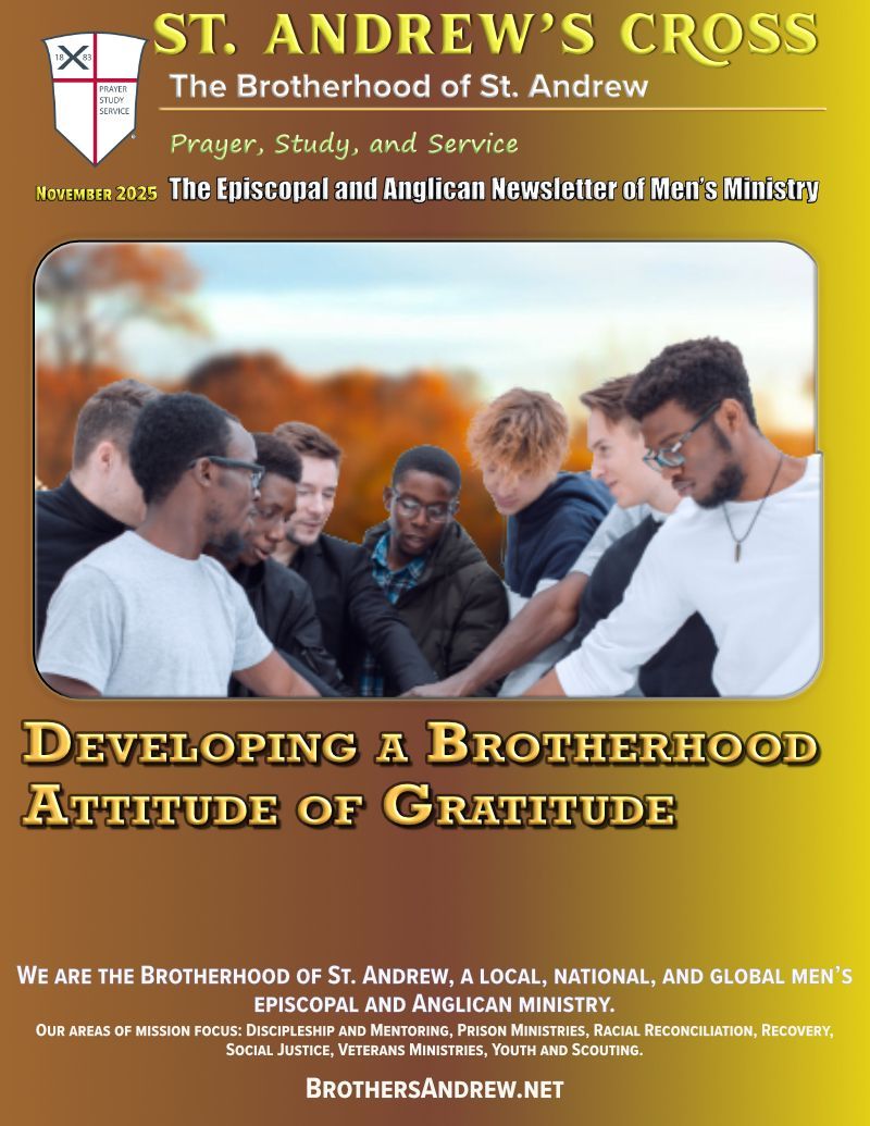 Brochure cover: Group of men praying
