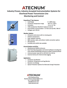 Atecnum Overhead Line Monitoring datasheet — PowerDonut specs, weather stations, ground stations, and PDS20 software overview