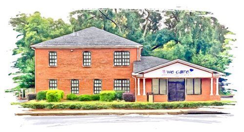 Two-story brick building with