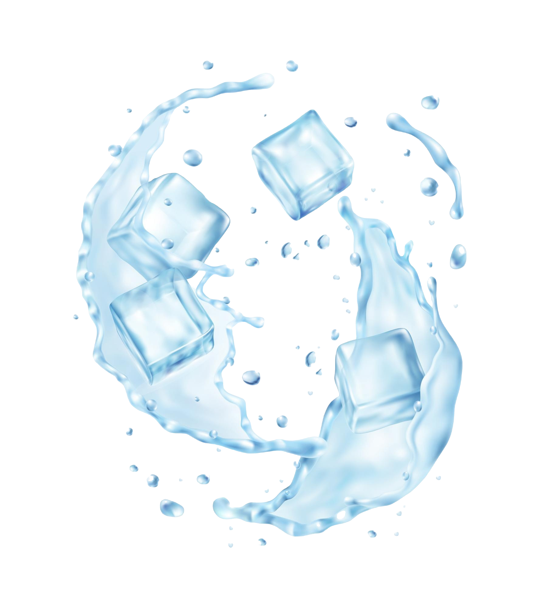 Ice cubes are falling into a splash of water.