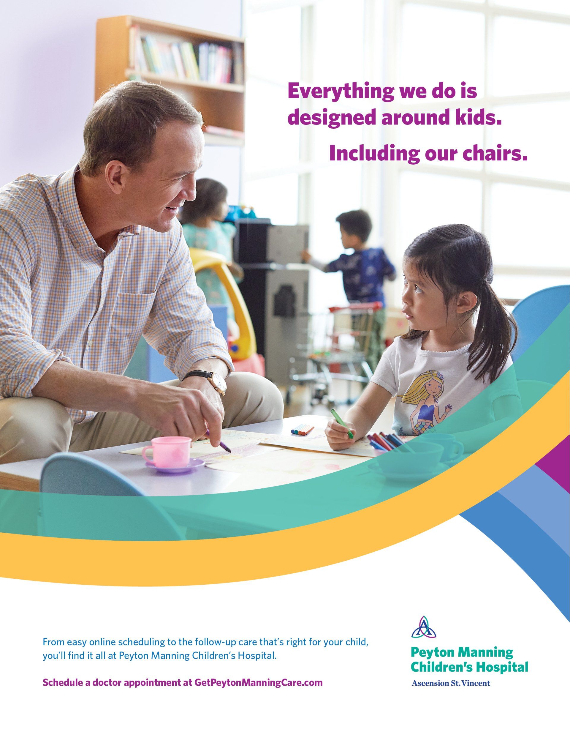 A man and a little girl are playing with toys in a room.