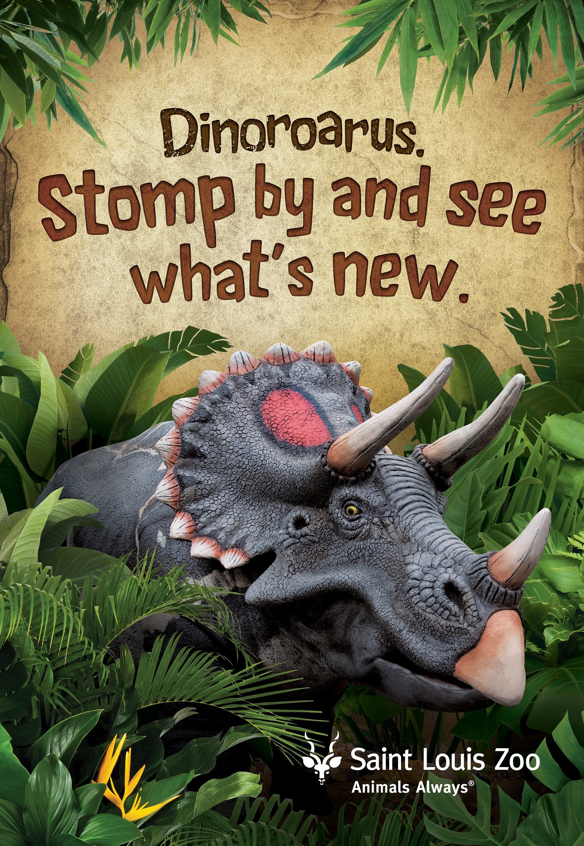A poster for a dinosaur show at the saint louis zoo.