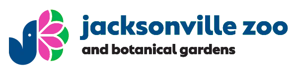 Jacksonville Zoo and Botanical Gardens logo with blue text and pink-green abstract icon
