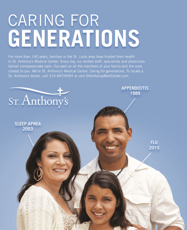 An advertisement for st. anthony 's caring for generations