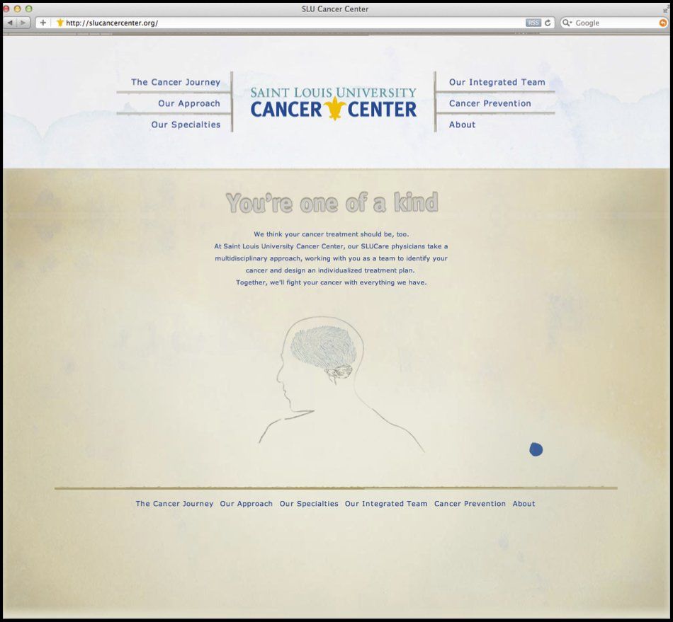 Saint louis university cancer center website with a picture of a brain