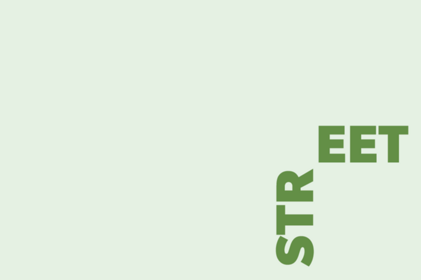 The word street is written in green on a white background.