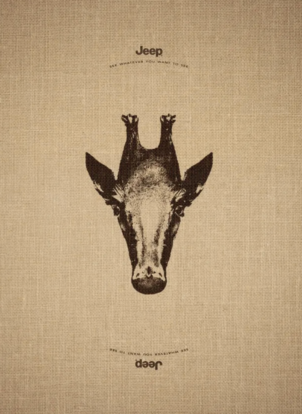 A black and white drawing of a giraffe 's head on a brown background.