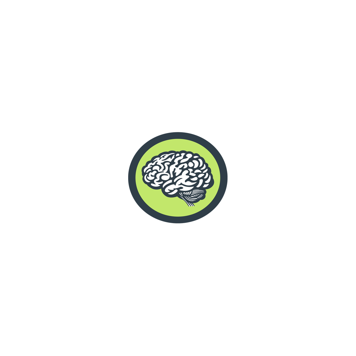 Gray brain icon inside a green circle on a white background
