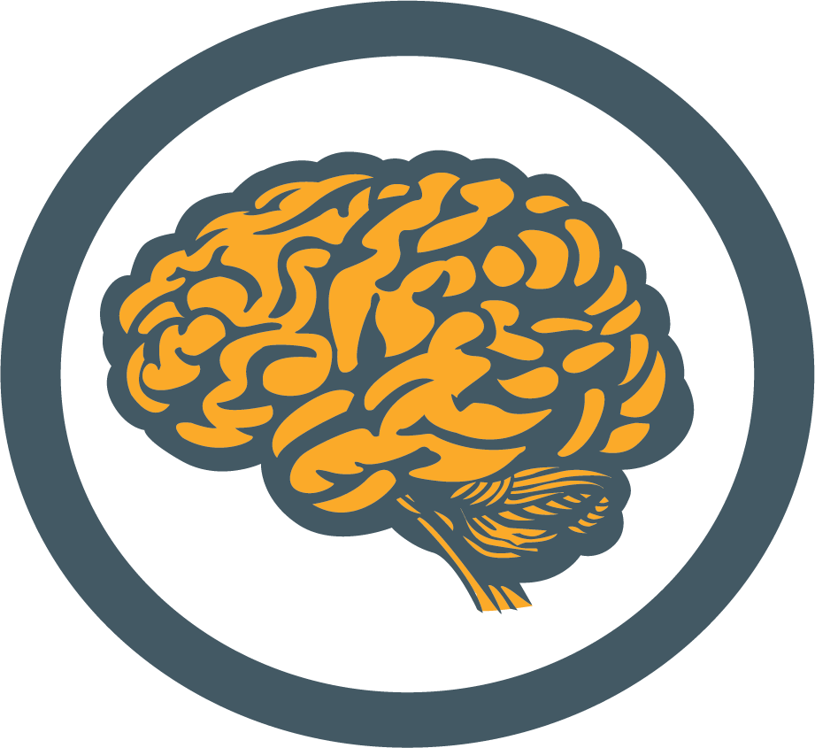 A drawing of a brain in a circle on a white background.