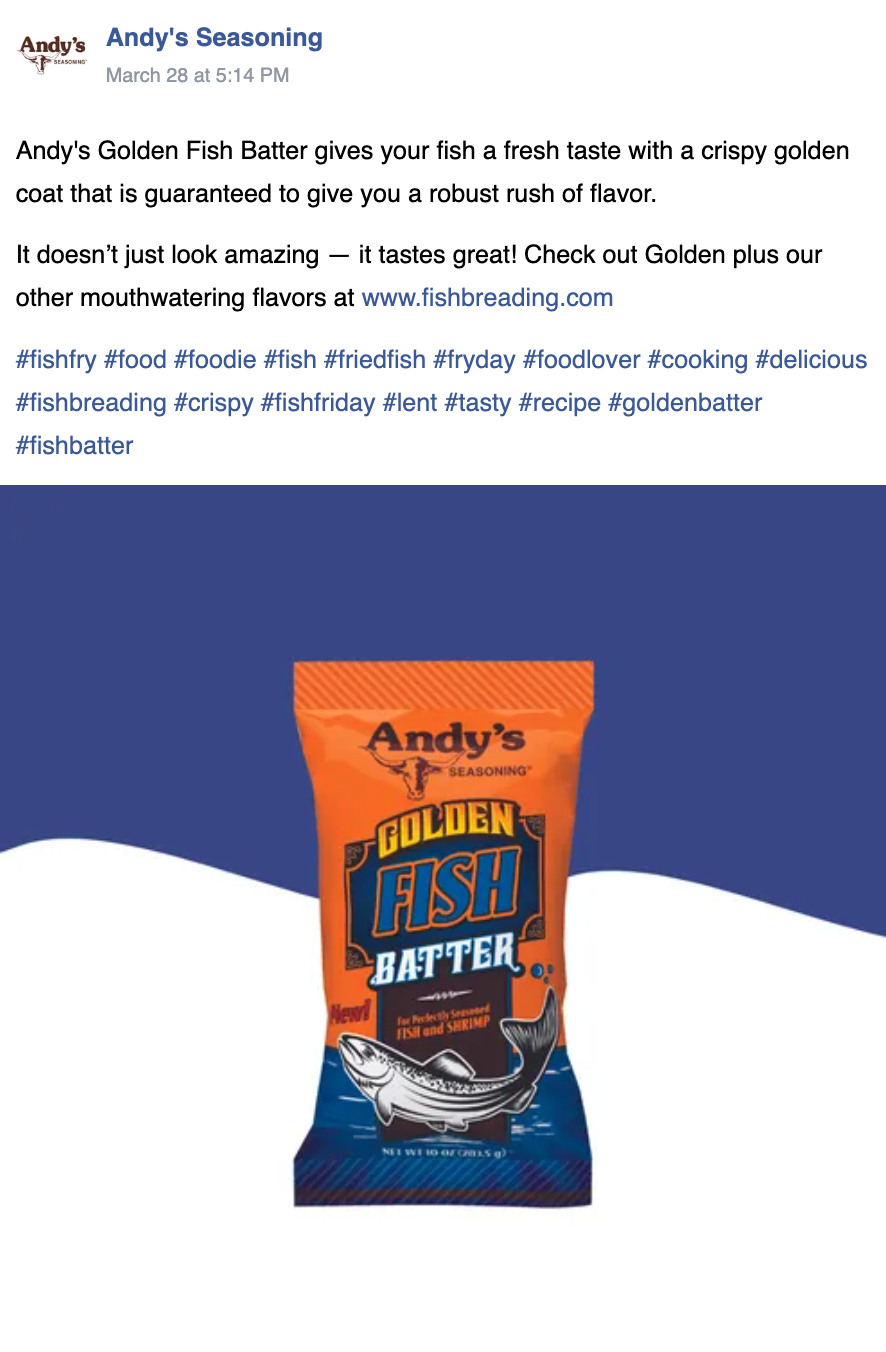 A bag of andy 's golden fish batter on a blue background.