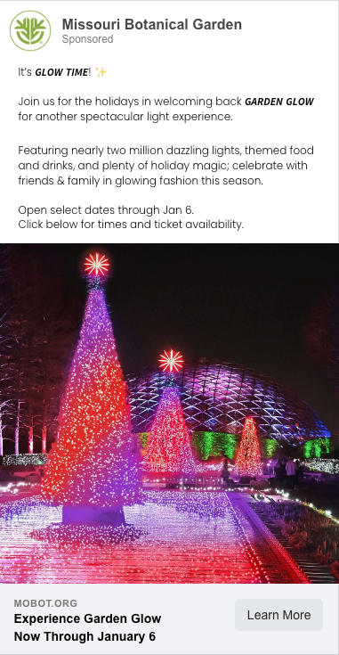 A picture of a christmas tree at missouri botanical garden.