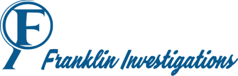 Logo for Franklin Investigations: blue "F" in circle with magnifying glass, and text "Franklin Investigations."