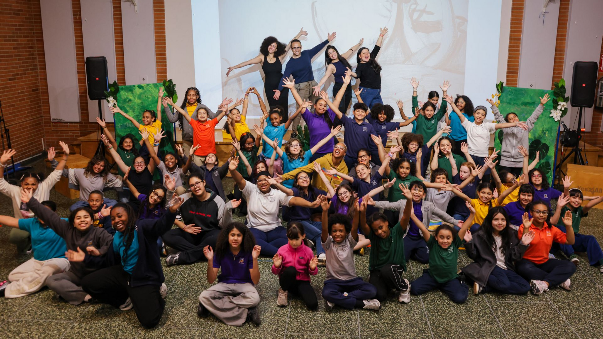 The Cast of The Lion King Kids together with School in the Square teachers and Sherisse Freiberg, a broadway performer and S2 supporter.