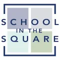 School in the Square logo with navy text over four pastel squares in a navy frame
