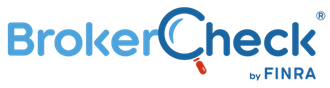 A blue and white logo for broker check by finra