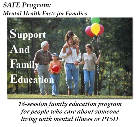 A poster that says safe program mental health facts for families support and family education