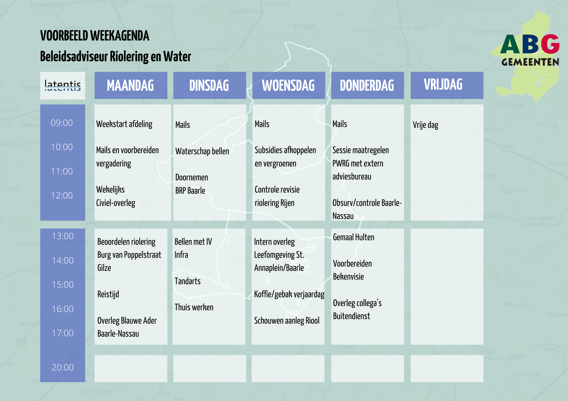 Een weekschema met de letters abg erop