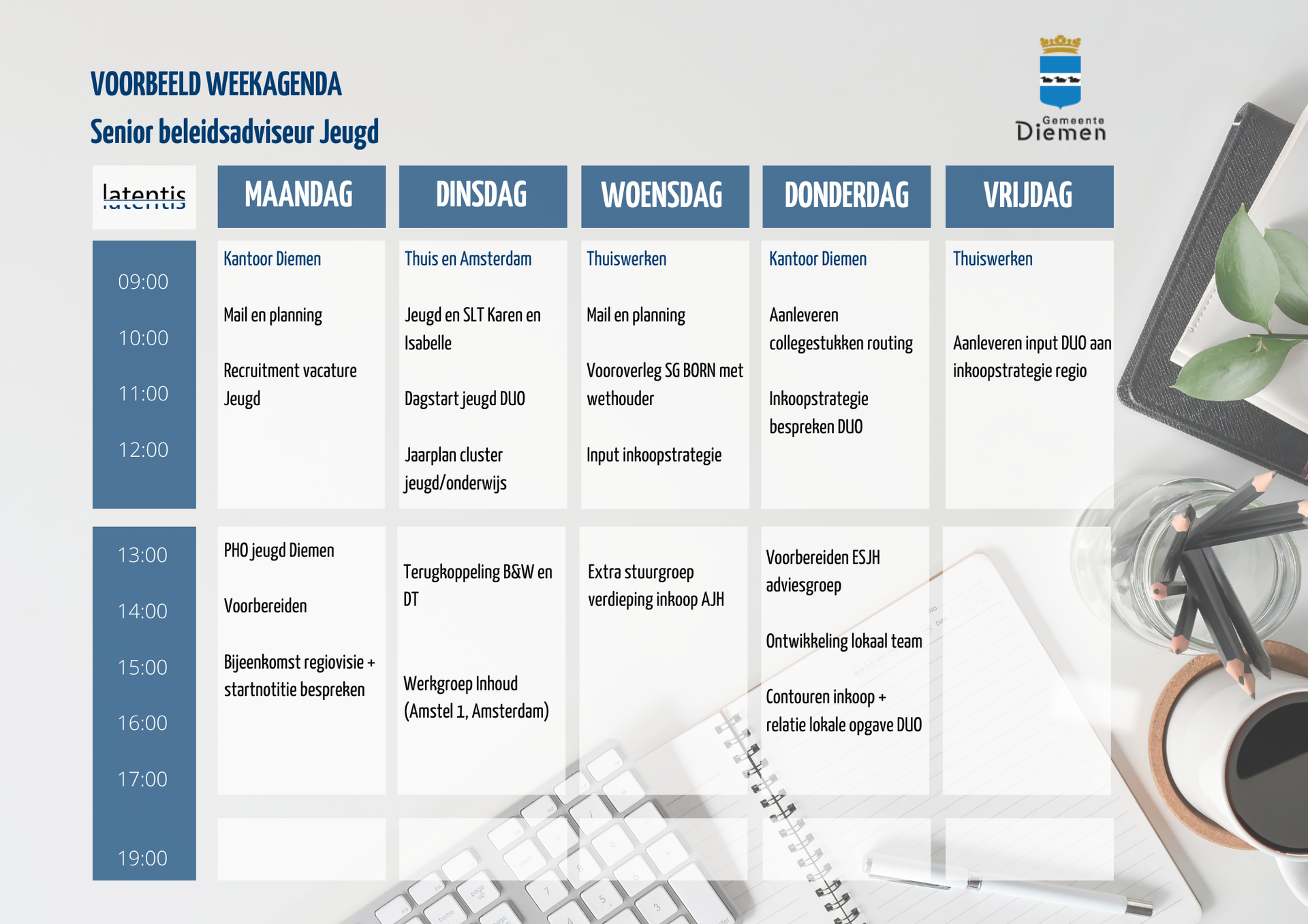 Wekelijks werk- en planningsschema met handgeschreven