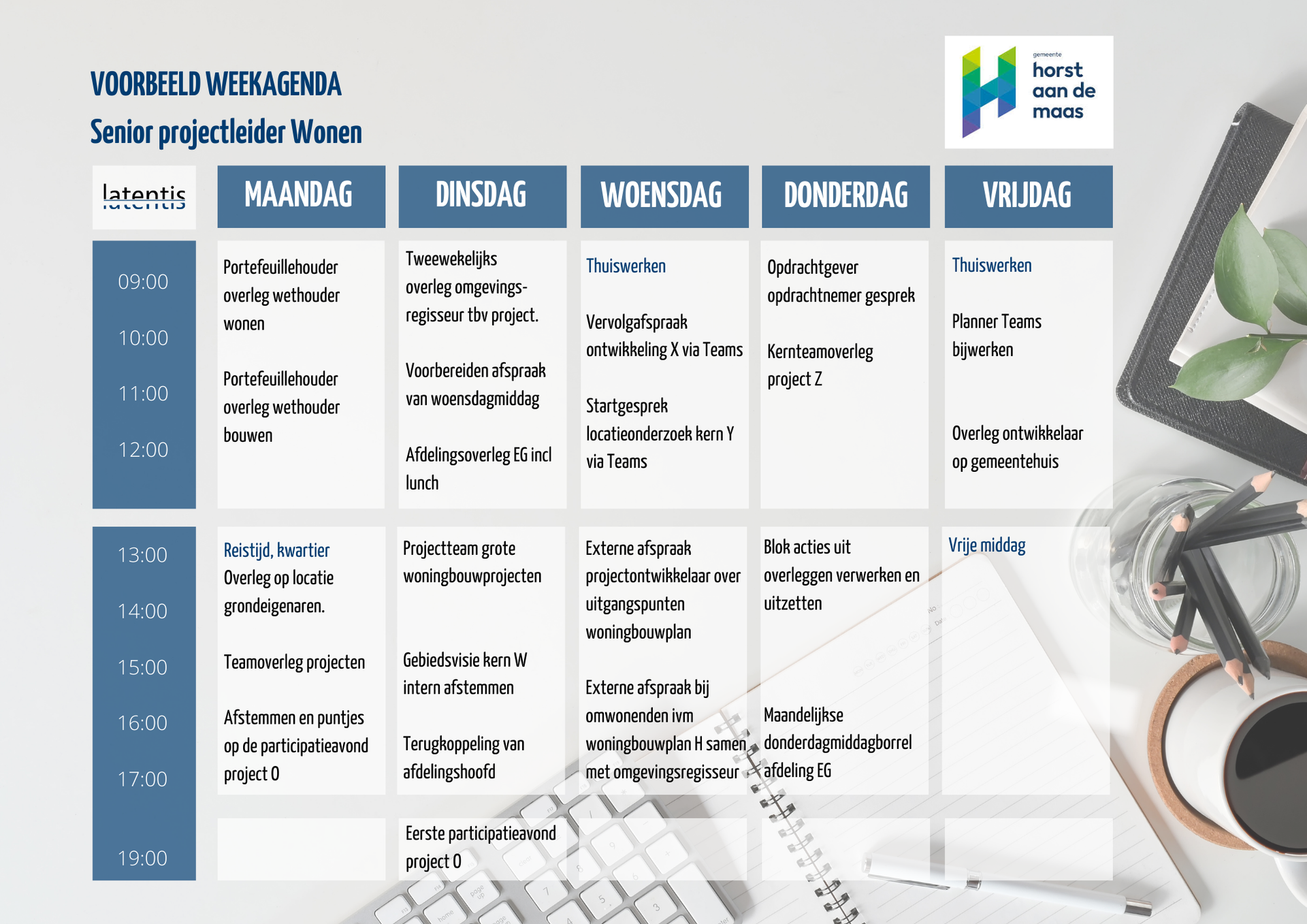 Wekelijks werk- en planningsschema met handgeschreven