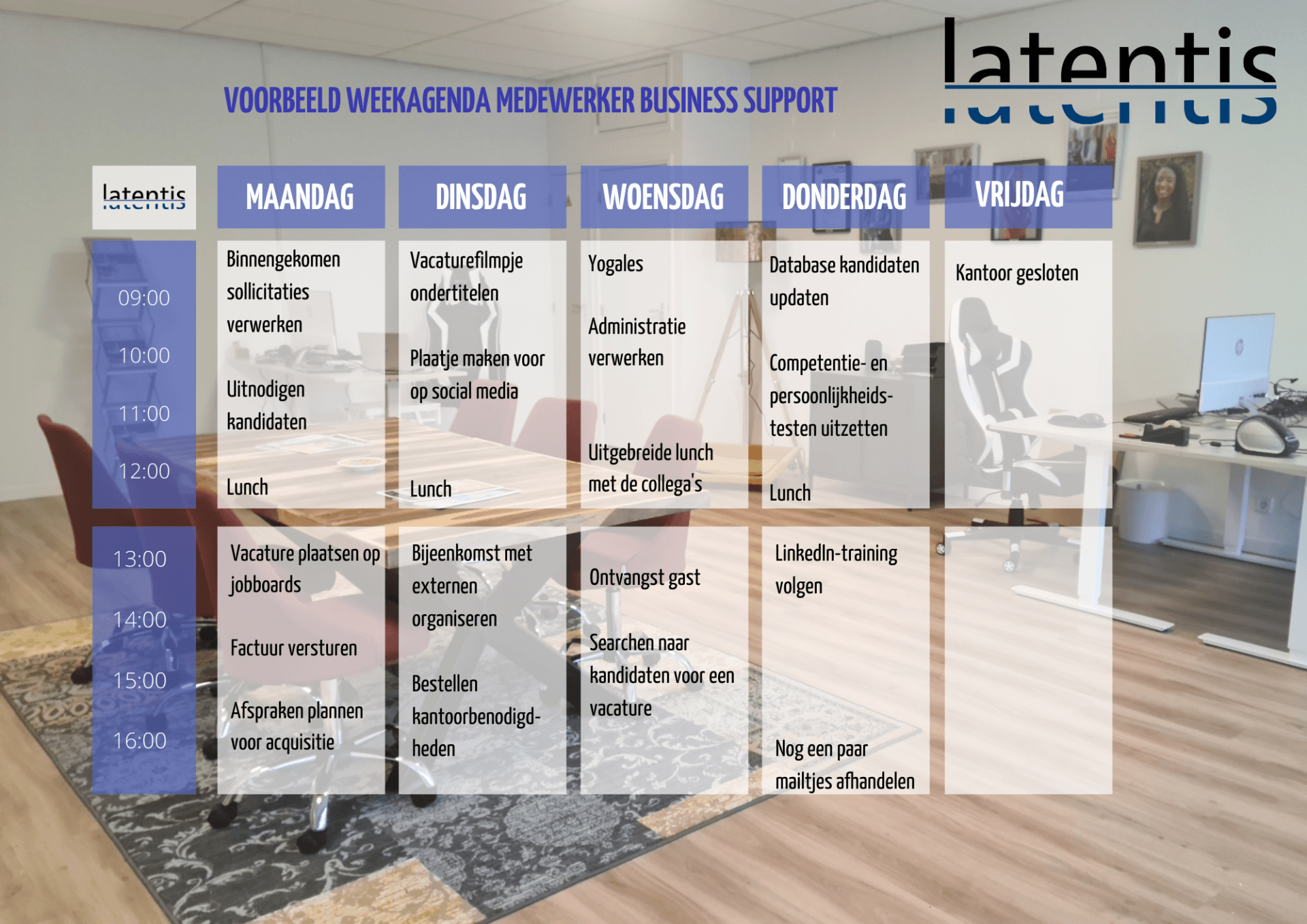 Een wekelijks schema voor een bedrijf genaamd latentis