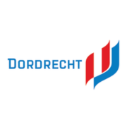Een rood, wit en blauw logo voor Dordrecht