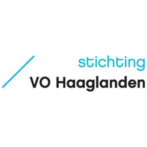 A blue and black logo for stichting vo haaglanden