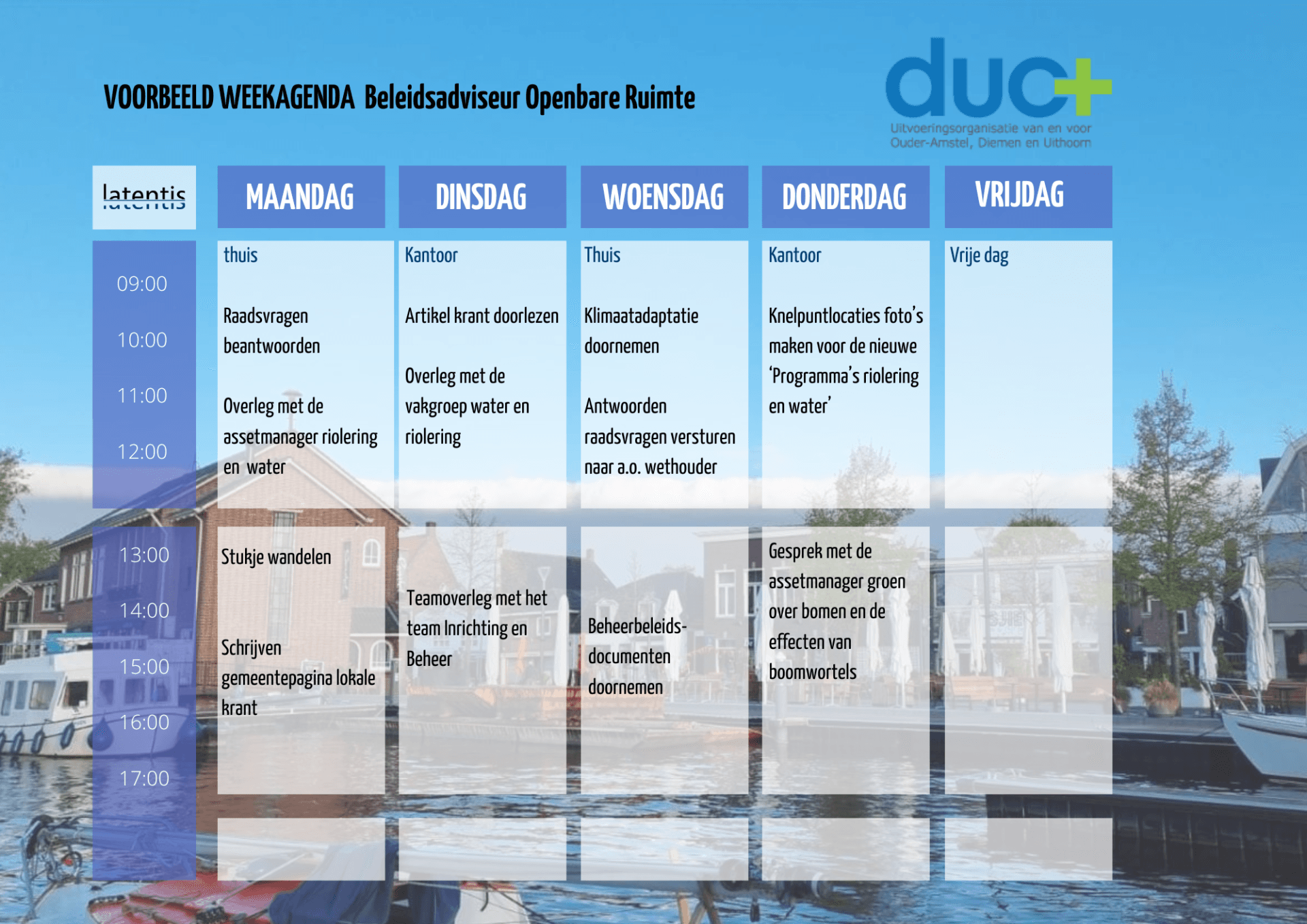 Een weekschema met het woord duc erop