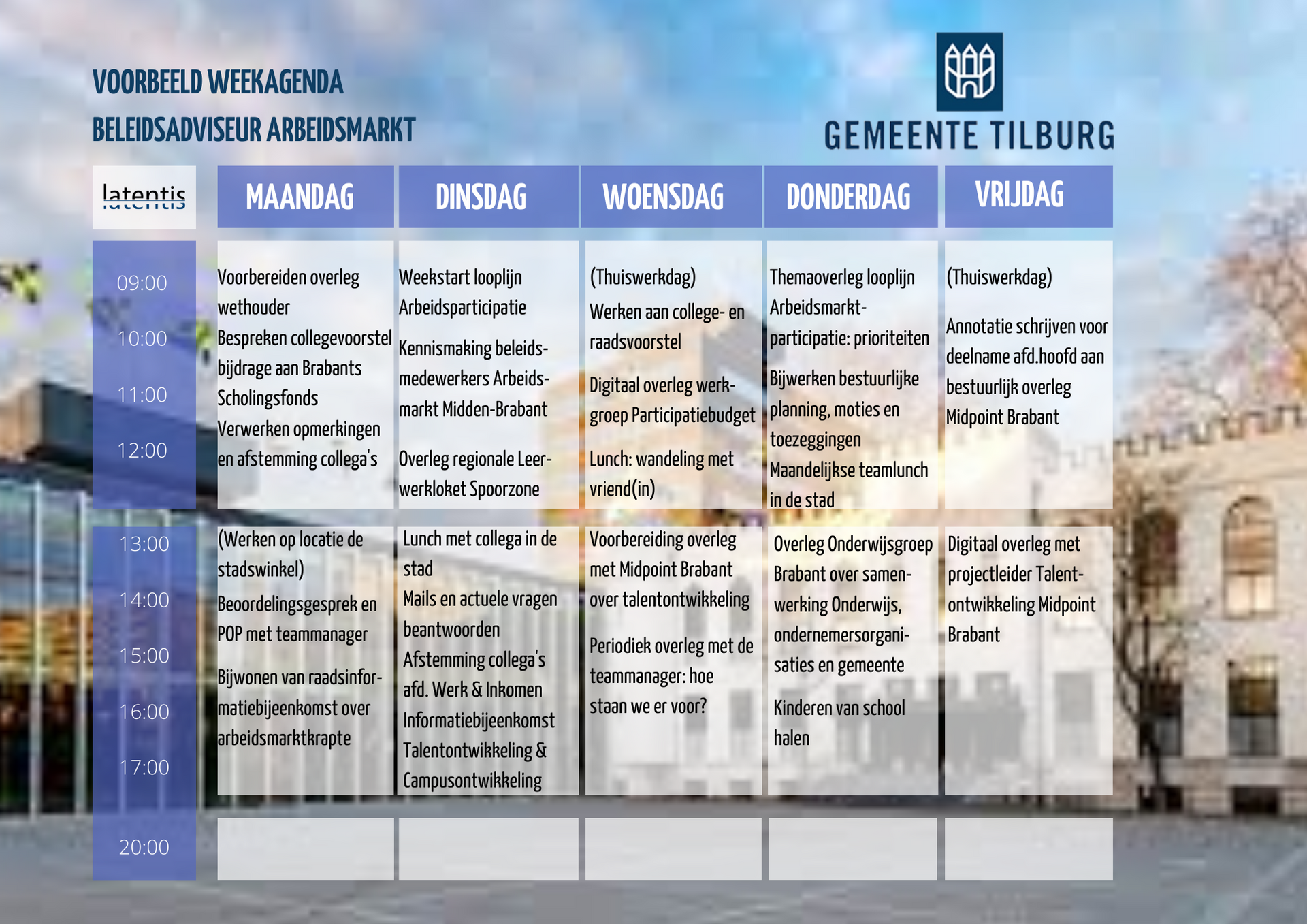 Een wekelijks schema voor de stad Tilburg