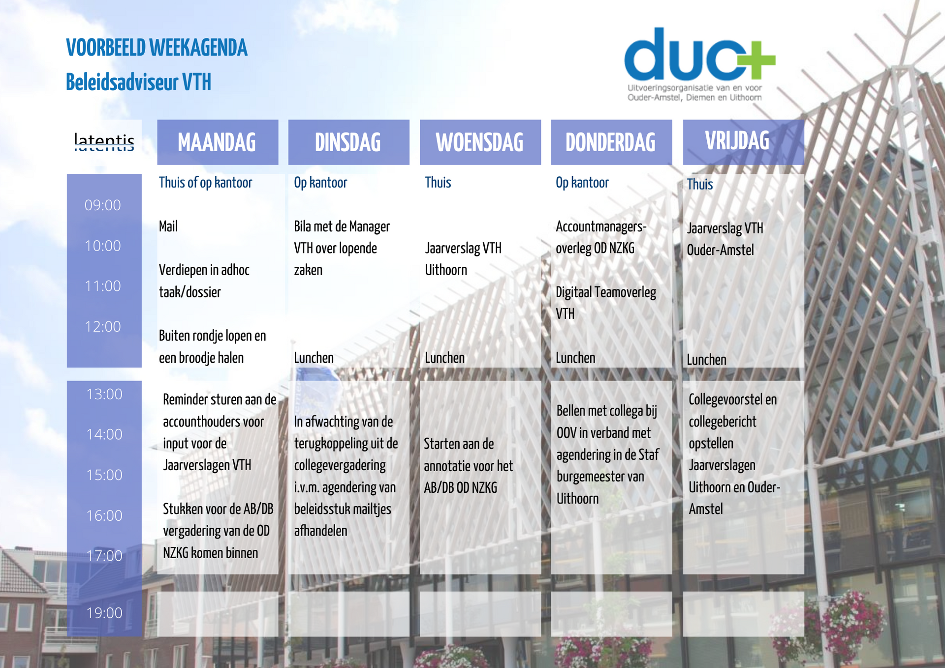 Een weekschema met het woord duct erop