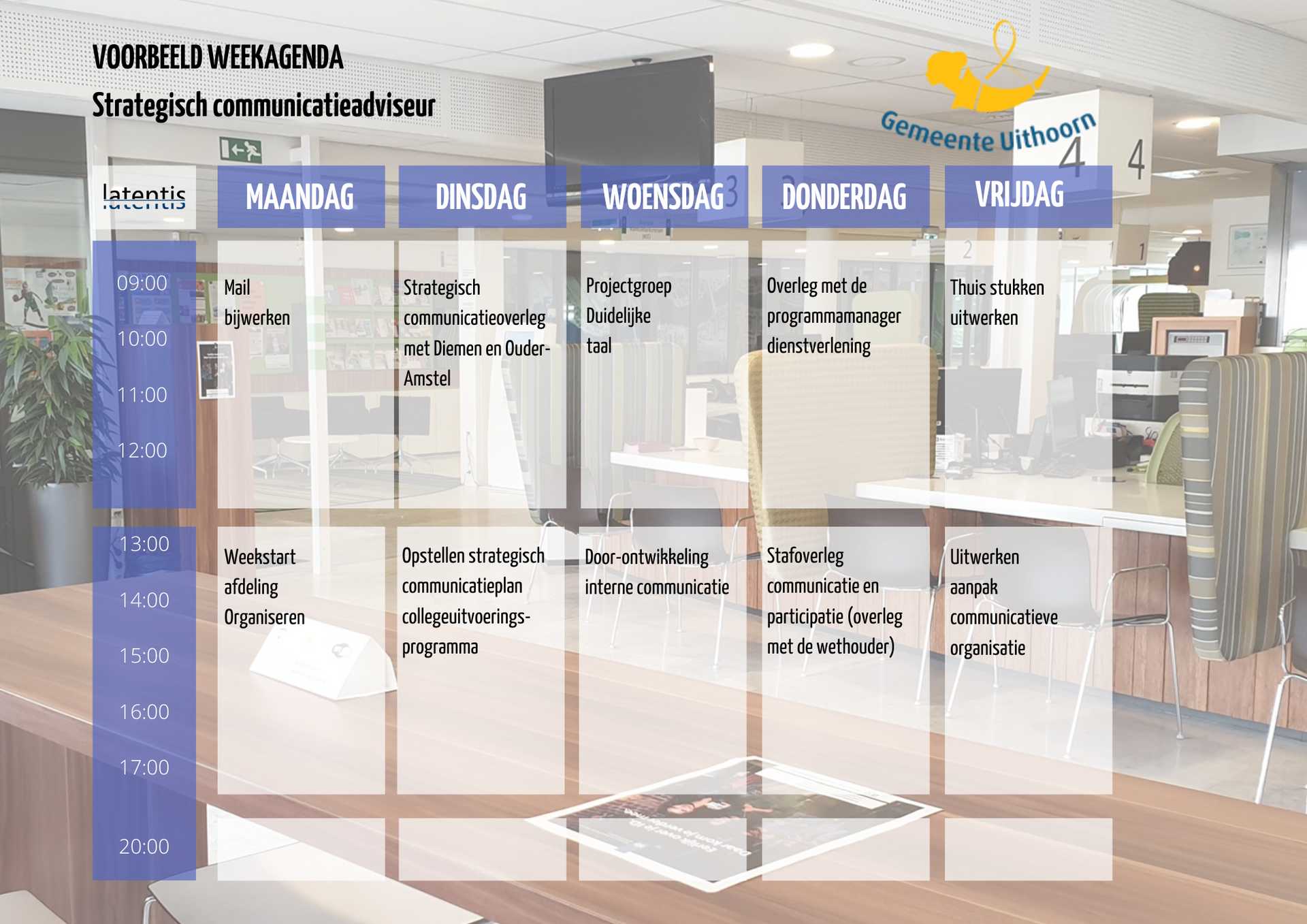 Een screenshot van een schema in een vreemde taal op kantoor.