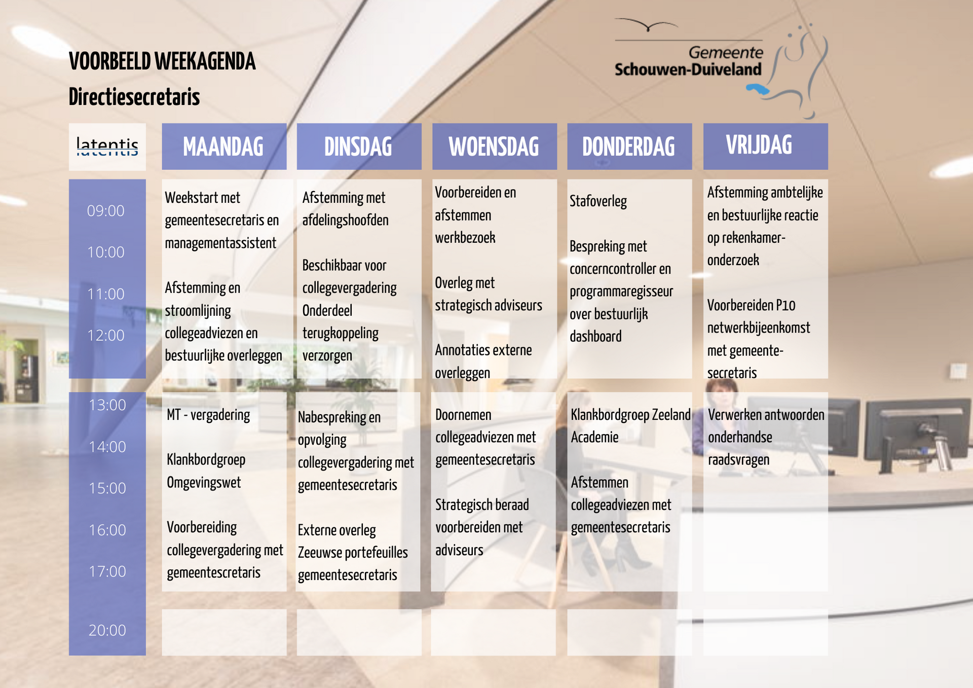Een schema voor een vreemde taal toont de dagen van de week