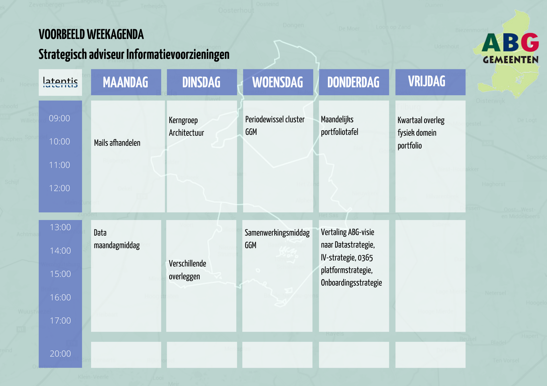 Een wekelijks schema voor een bedrijf genaamd abg