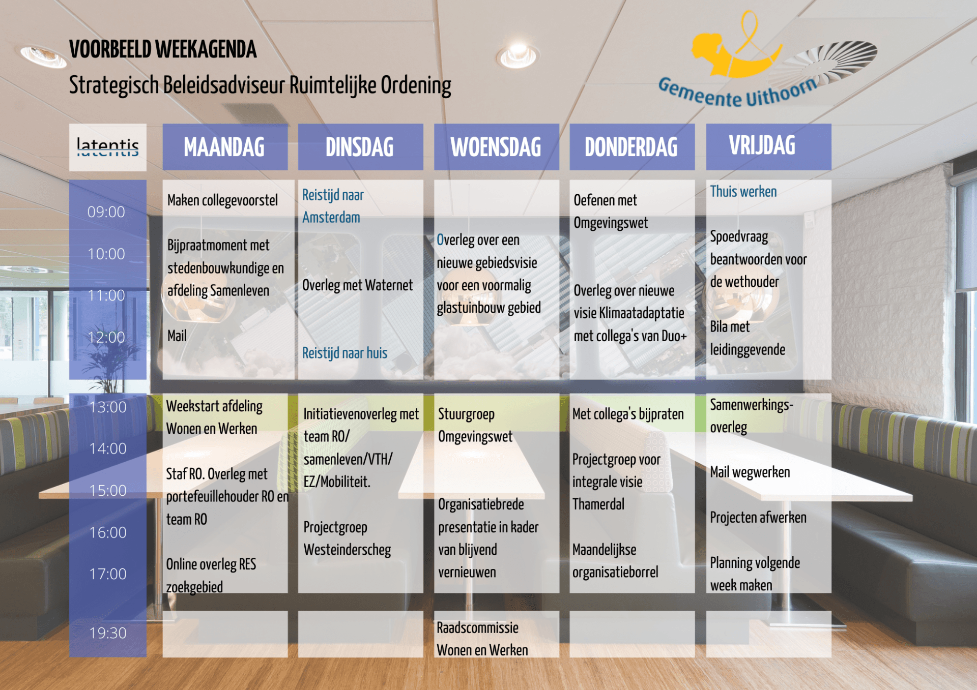 Een weekschema wordt weergegeven in een vreemde taal