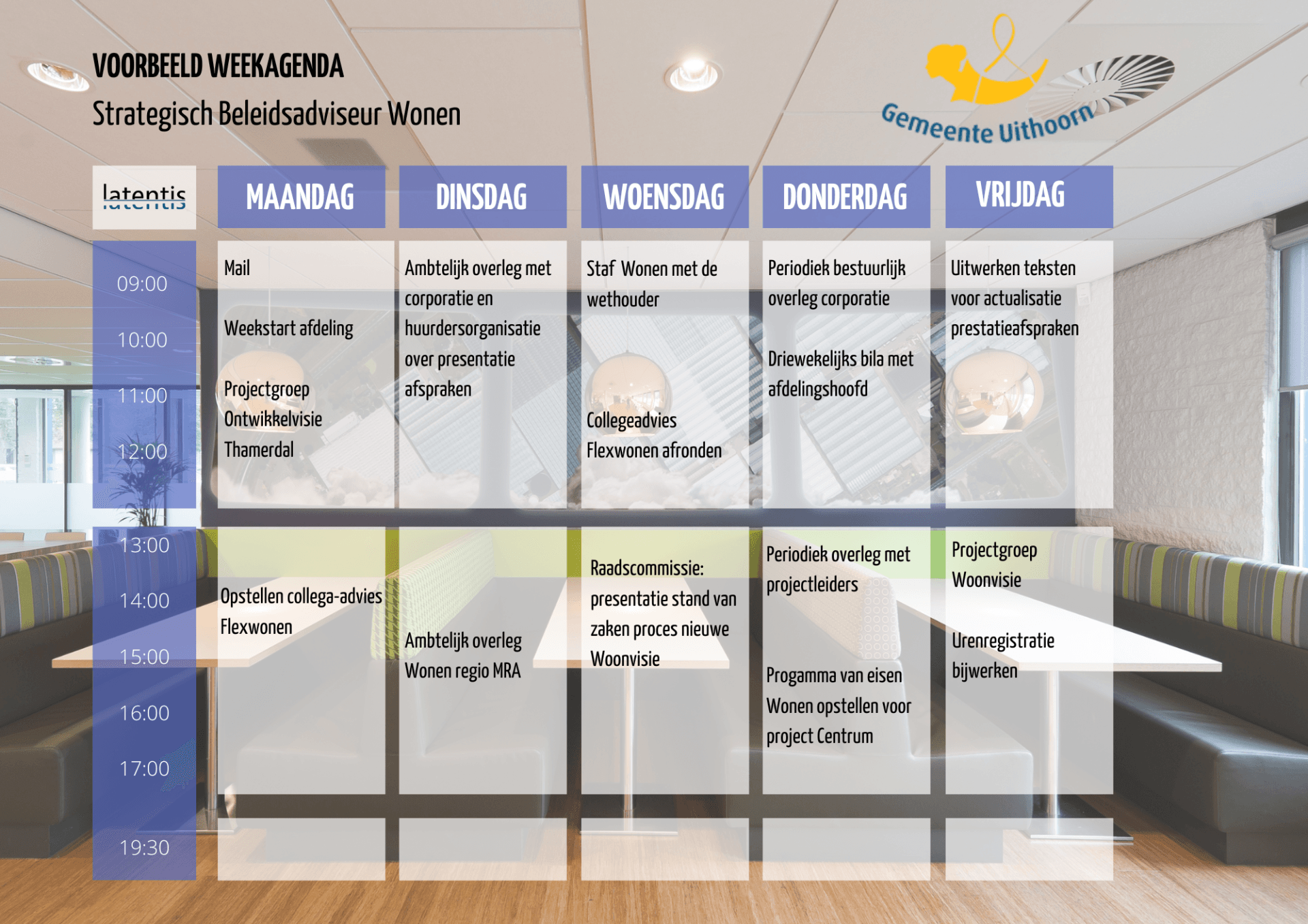Een weekschema wordt weergegeven in een vreemde taal