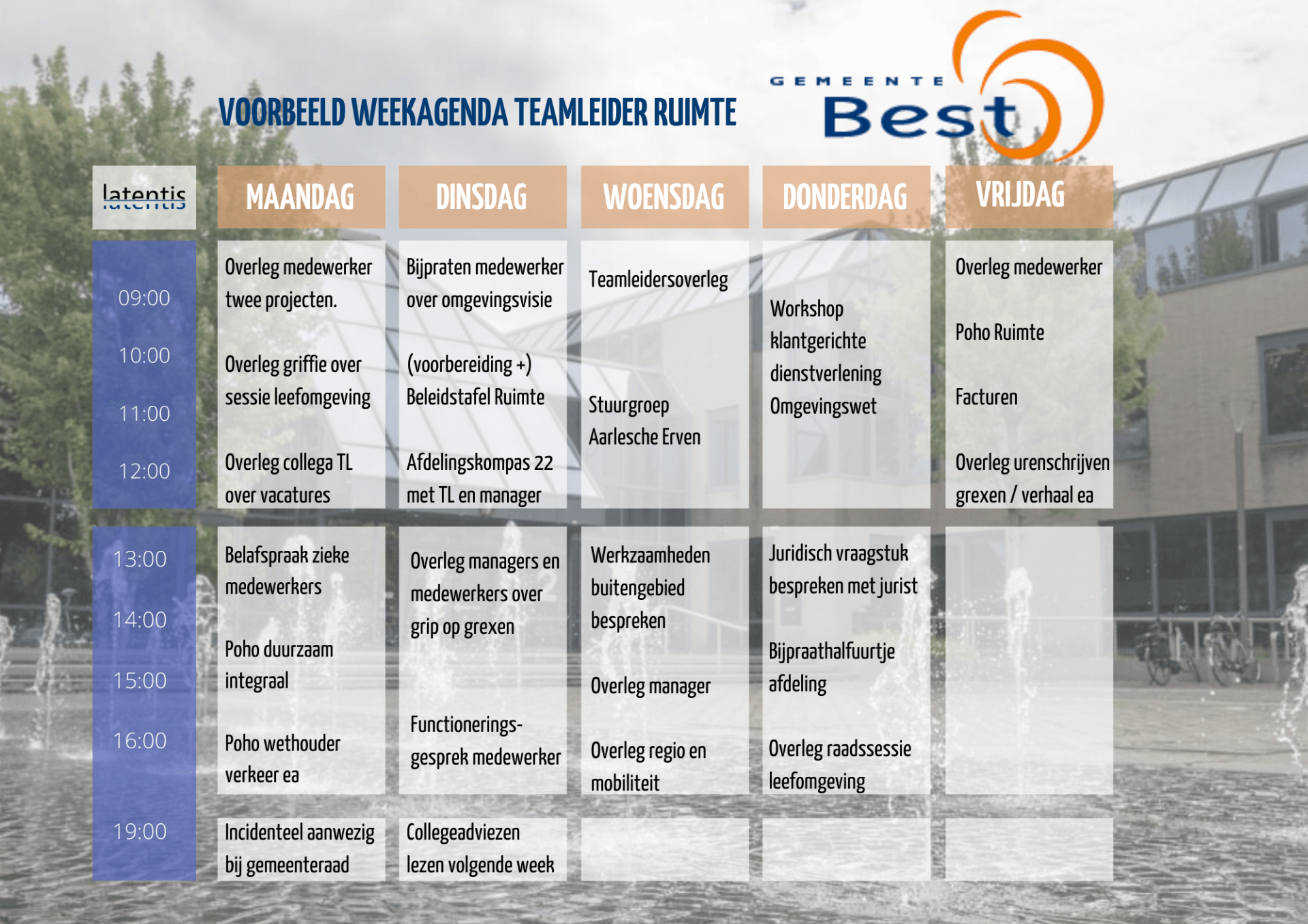 Een wekelijks schema voor een bedrijf genaamd best