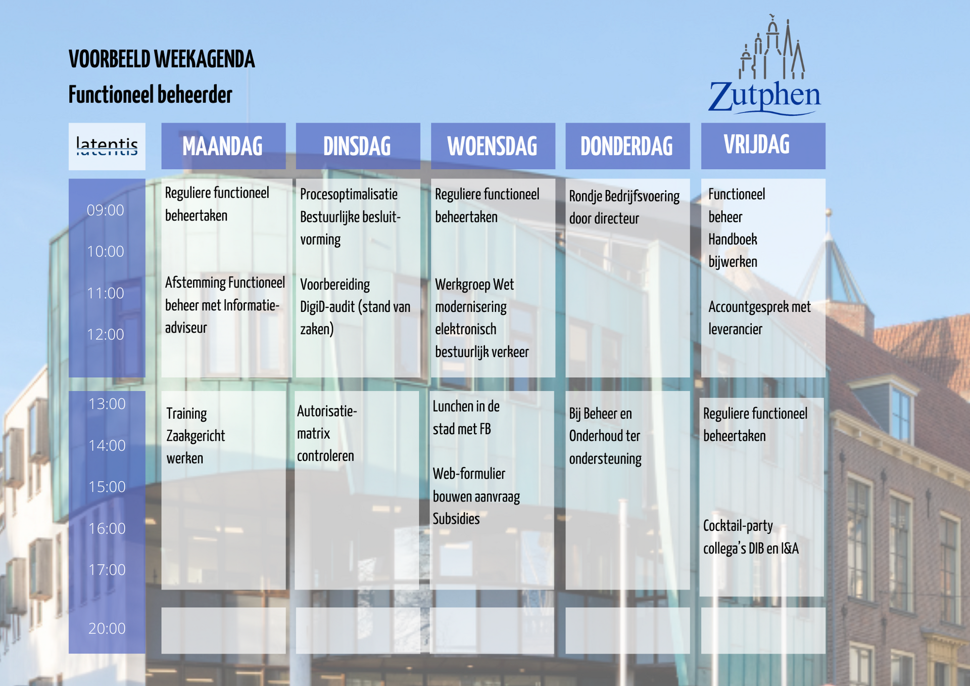 Een weekschema voor een gebouw genaamd Zitphen