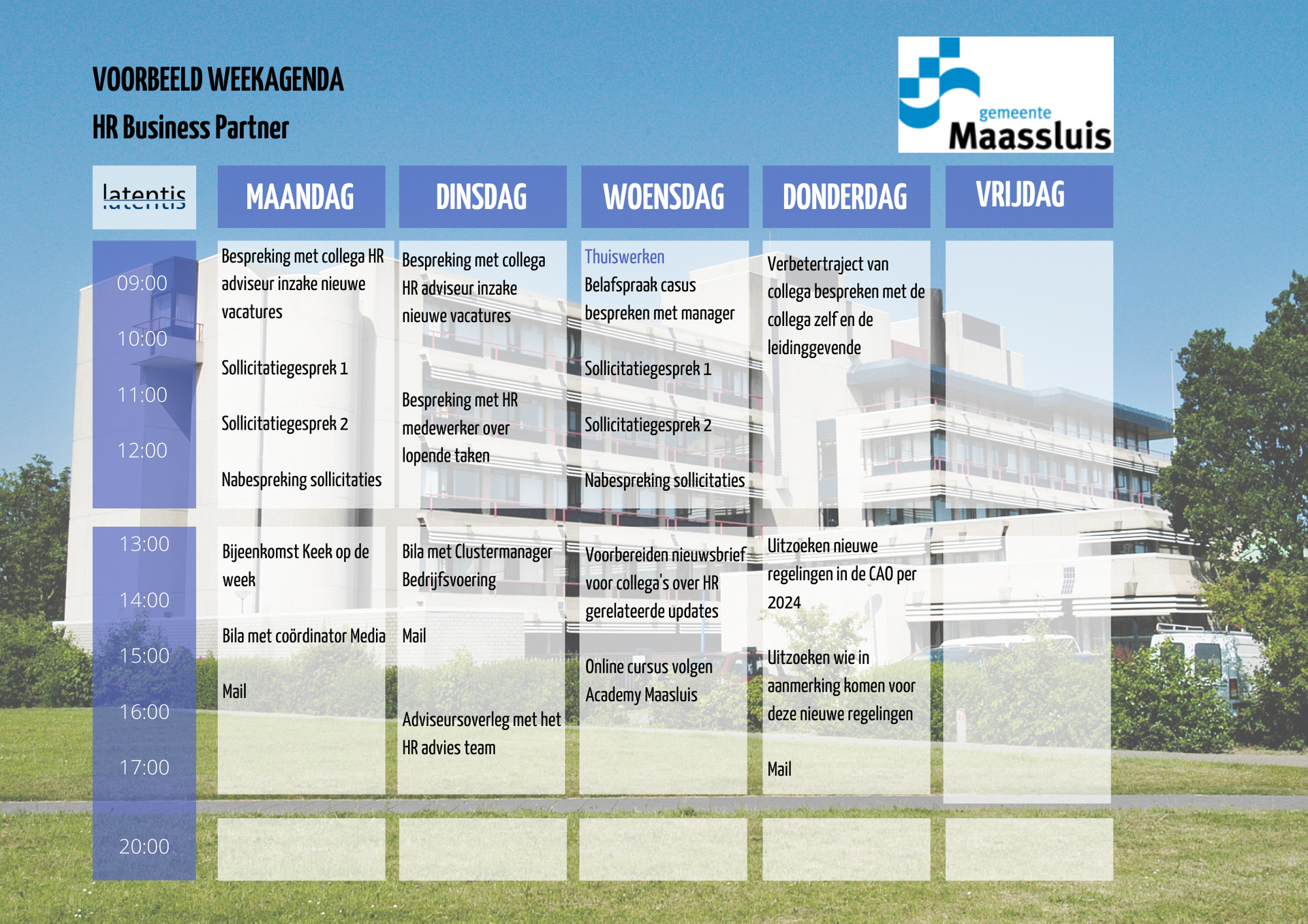 Een weekschema voor een bedrijf genaamd Maassluis