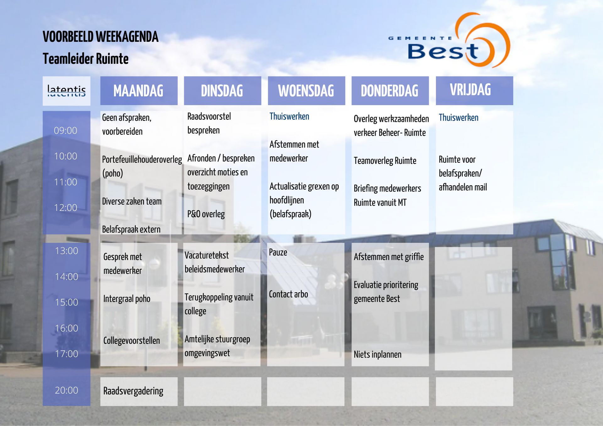 Een wekelijks schema voor een bedrijf genaamd best