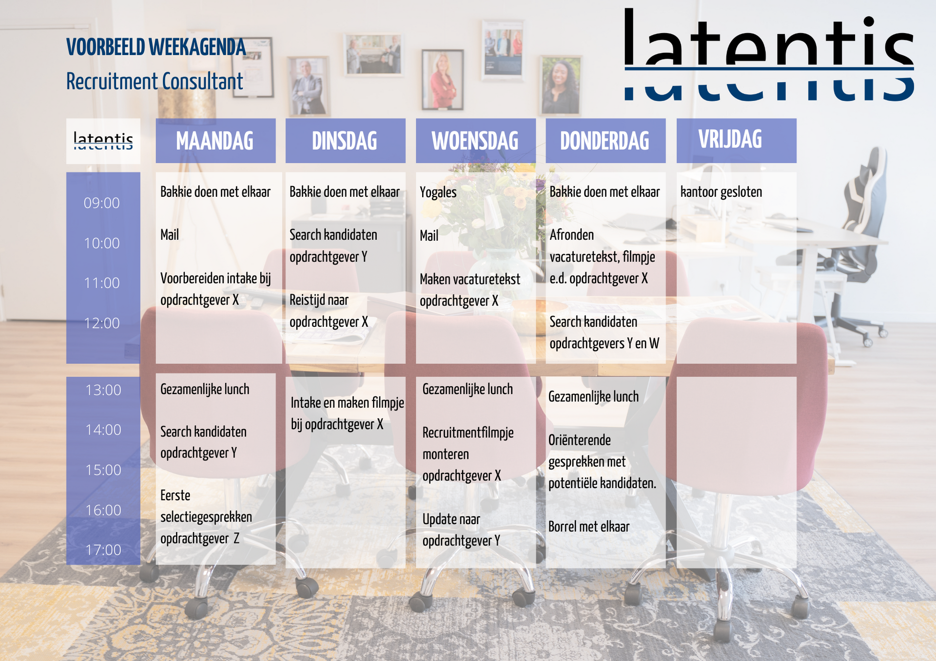 Een wekelijks schema voor een bedrijf genaamd latentis