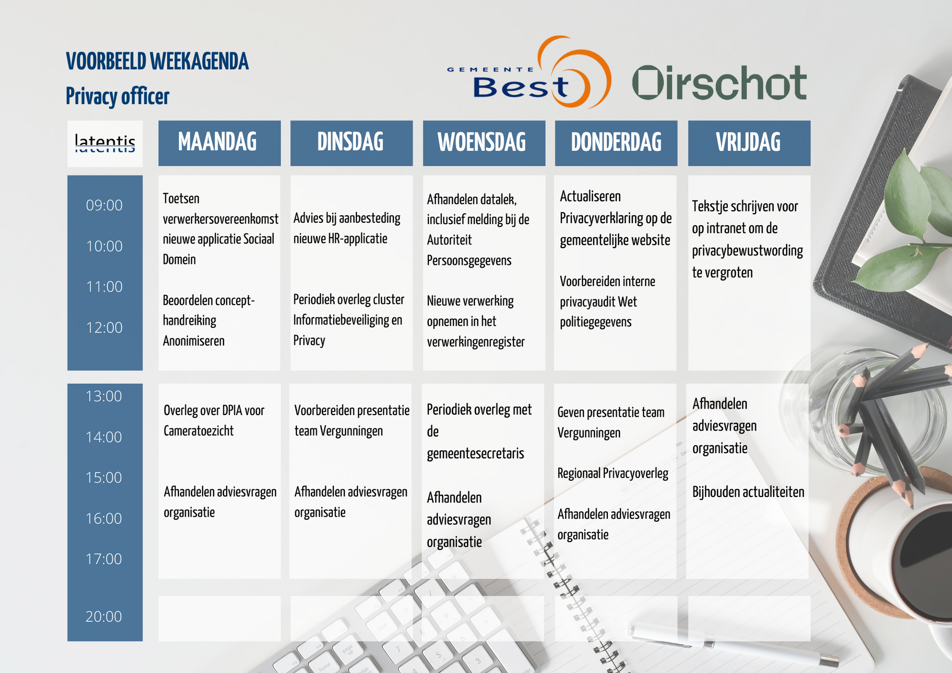 Een kalender met een toetsenbord en een tablet op een tafel.