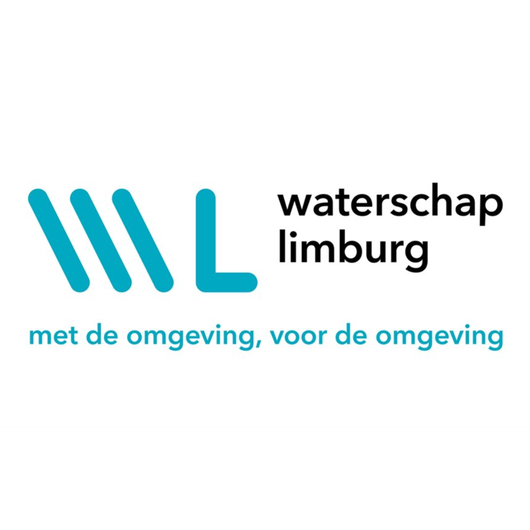 Logo van Waterschap Limburg, Nederland. Turquoise golvende waterlijnen naast een blauwe 