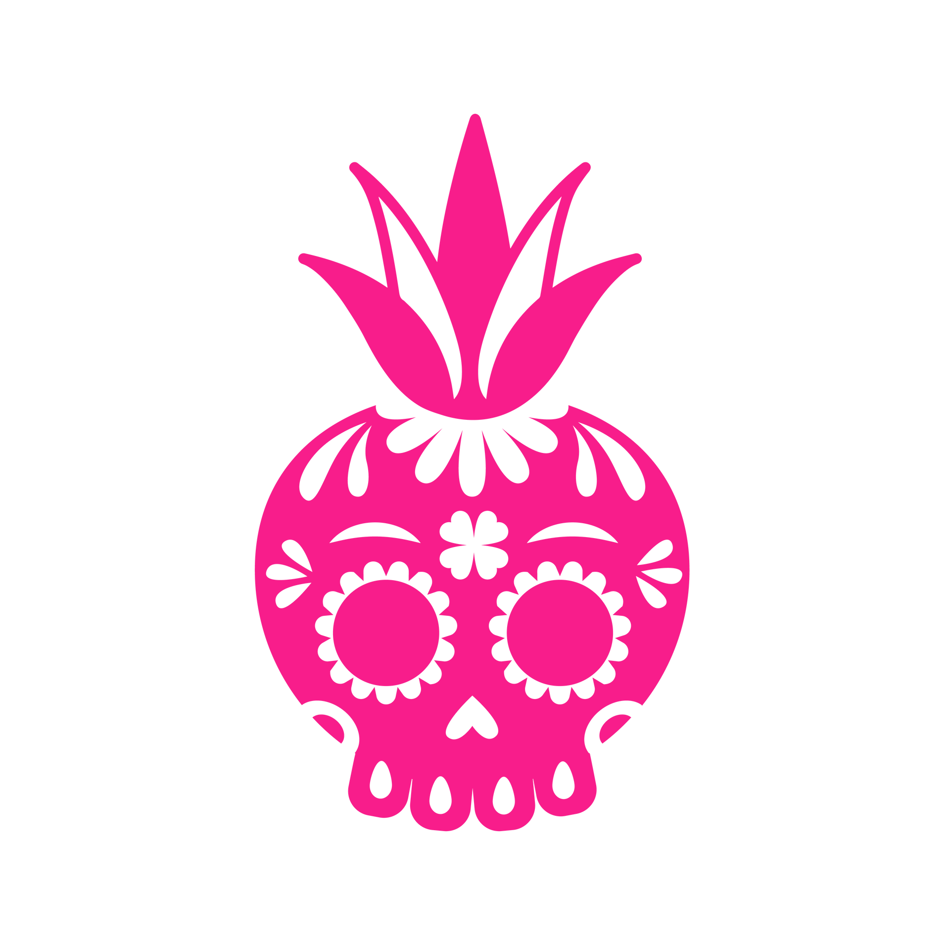 A pink skull with a flower on top of it