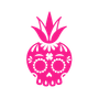 A pink skull with a flower on top of it