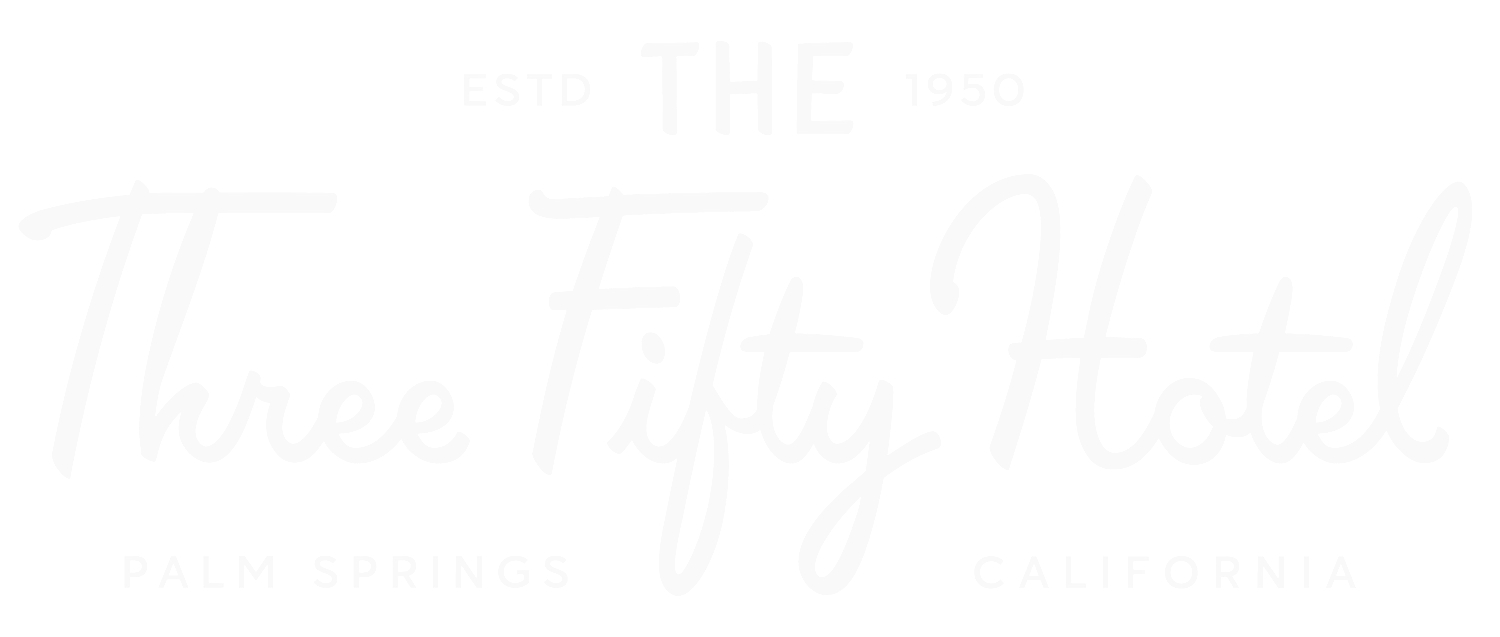 Faint white logo reading “The Three Fifty Hotel” on a white background