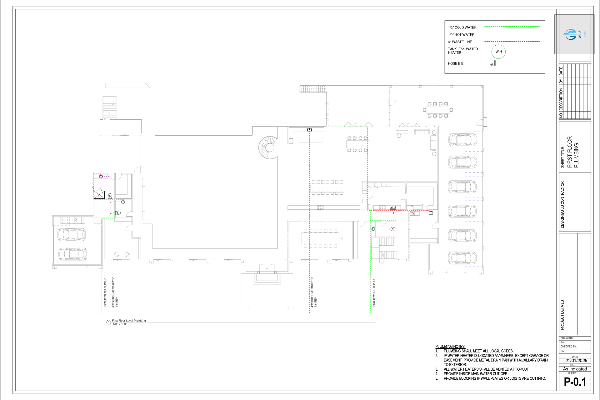 Architectural floor plan of a building, with outlined rooms, lines, and text labels.