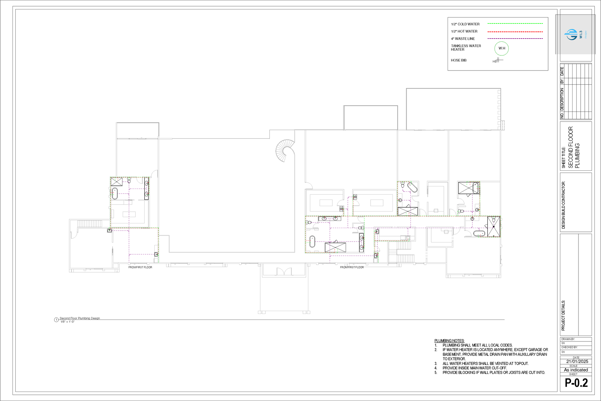 Architectural floor plan of a building, showing rooms, walls, and furniture layouts. Black and white with a blue title block.