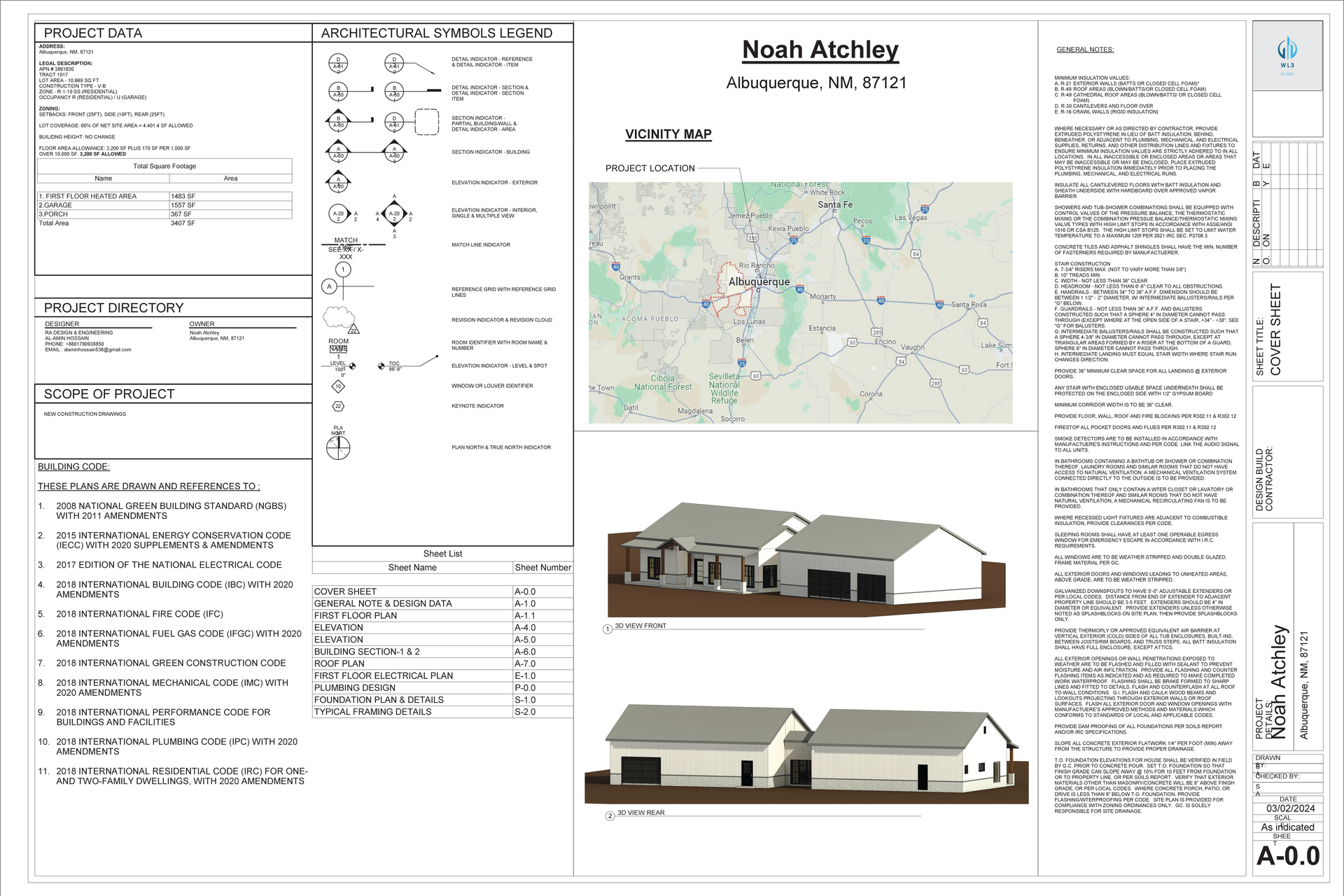 Architectural plan: Site map with building elevations. Contains text, symbols, and a map overview.