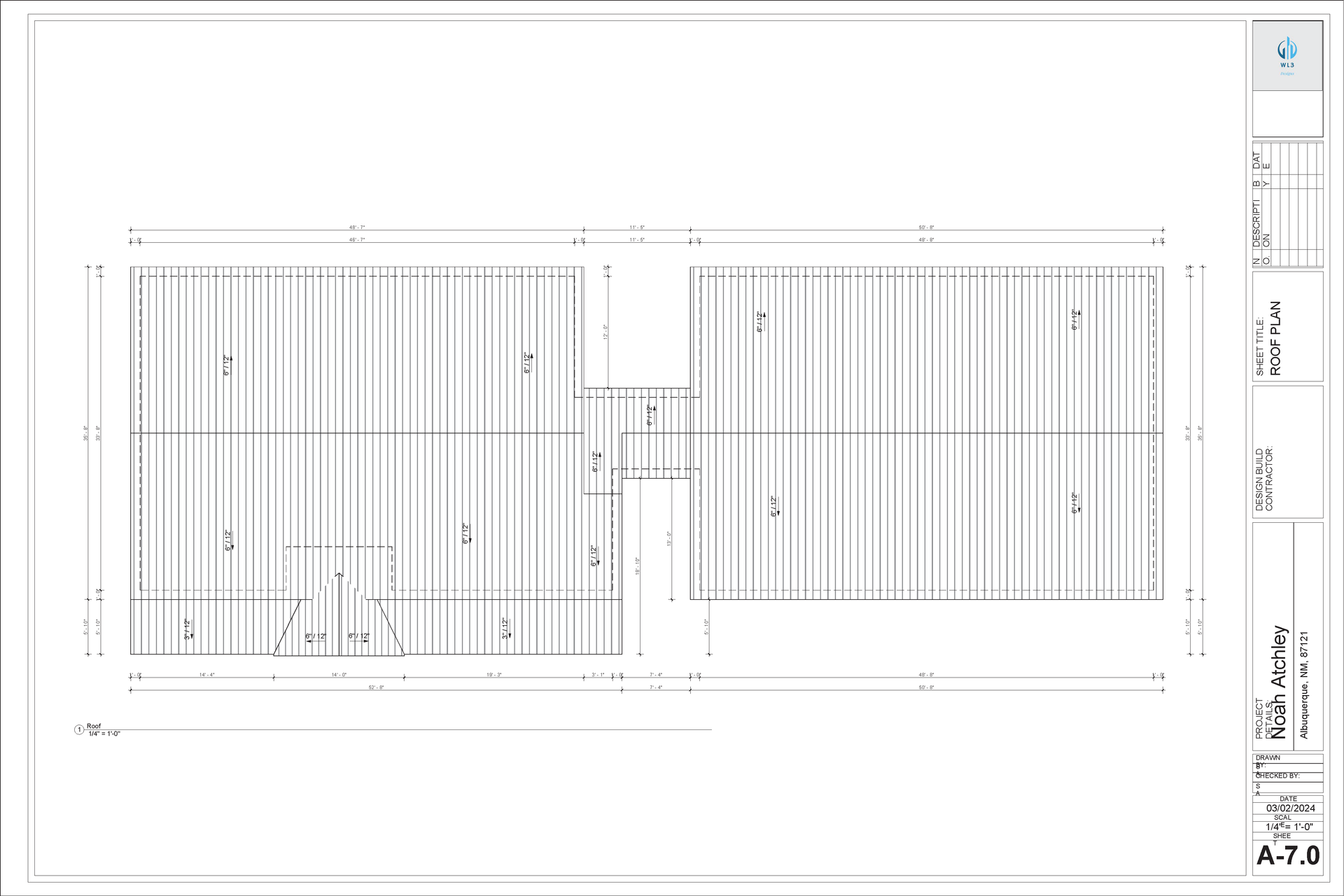 Architectural floor plan showing two connected rectangular spaces, with vertical lines representing structural elements.